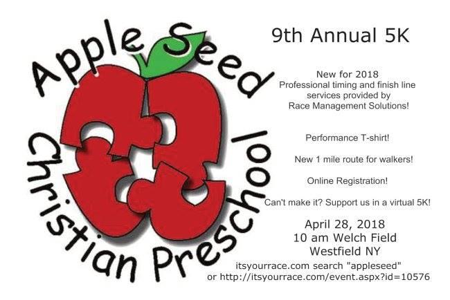 9th Annual 5K for Apple Seed Christian Preschool