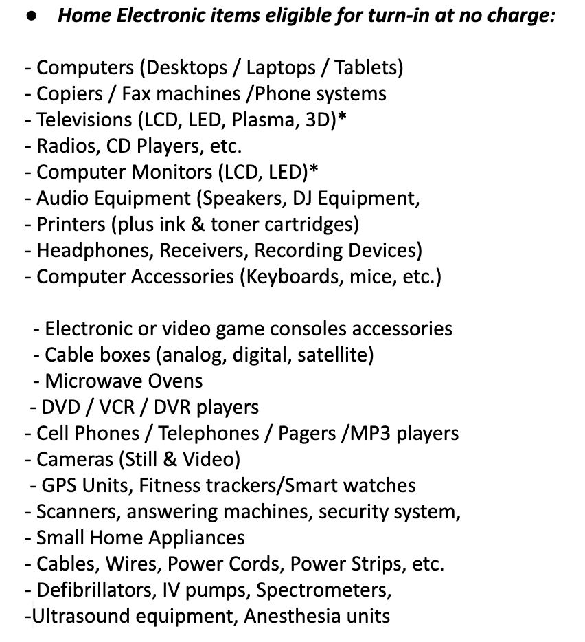 E-waste Acceptable Items