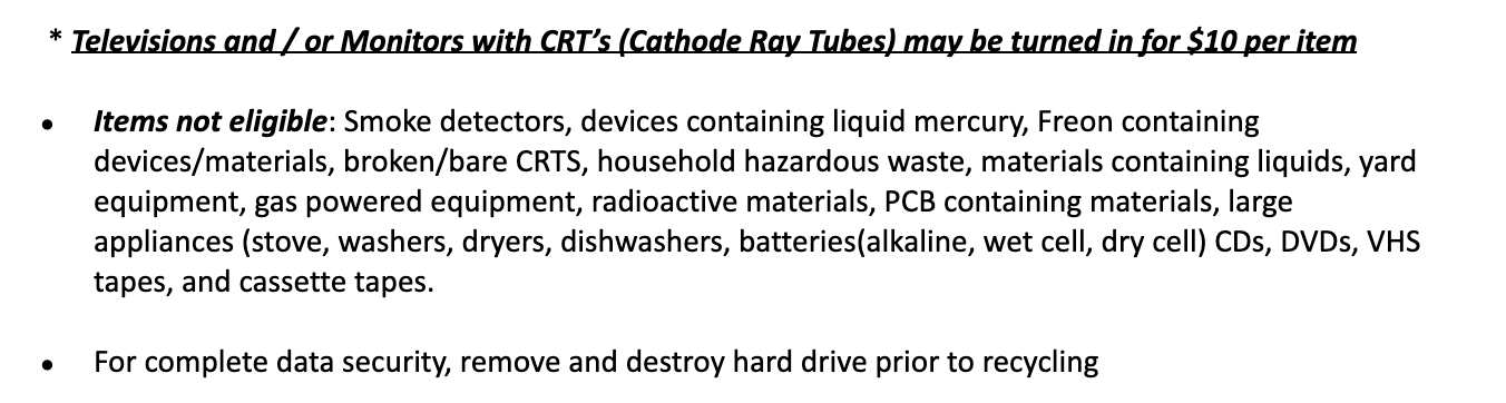 E-waste ineligible items